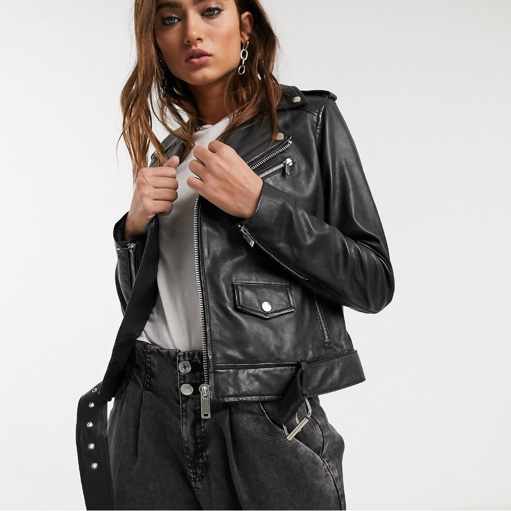 Barney’s Original boxy bucket belt leather jacket in black